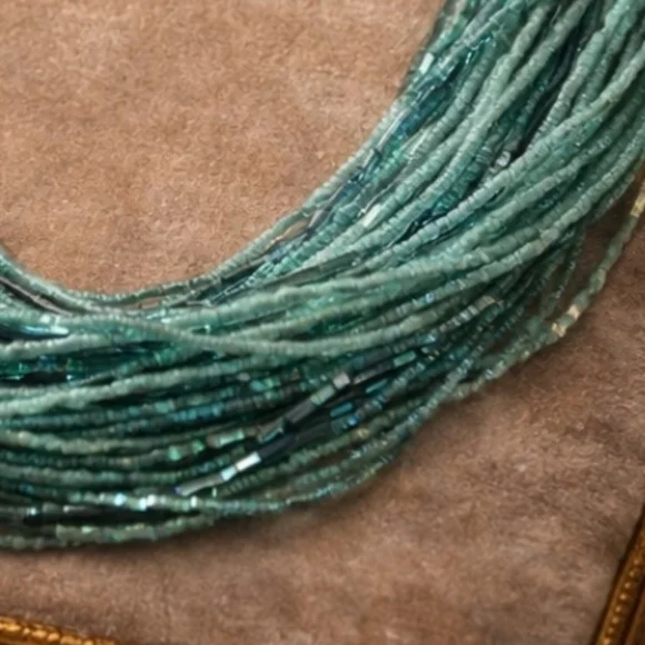 Vintage multi strand glass bead necklace in a soft aqua turquoise tone layers - Picture 2 of 4